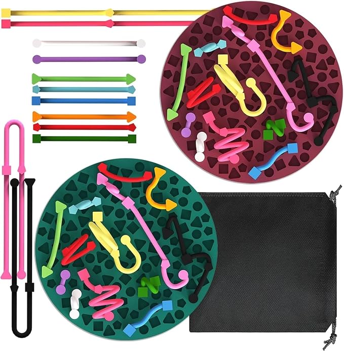 2PCS Sensory Activity Board, Sensory Board,Stress Relief Silicone Quiet Fidget Toy for Toddlers Kids Adults, ADHD Autism Sensory Toys | Includes Portable Travel Bag & 12 Strings（red+Green）