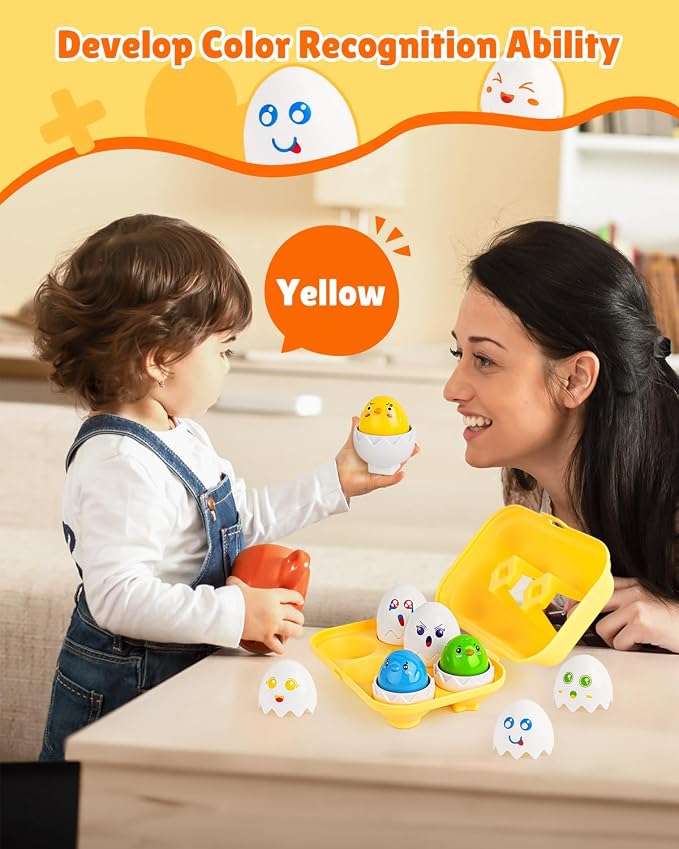 Matching Egg Toy 6 Pcs Develops Toddlers' Color & Shape Recognition Skills | Easter Basket Gift for Boys & Girls, Montessori Travel Toy for Kids 1-3, Fun Sorting Puzzle for Daily Early Education