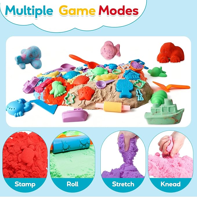 FURWEY Play Sand Set,6.6lbs Colorful Sensory Sand,10 Tools Molds,Art Kit | Play Sand Art Kits for Children Ages 3+ to Relaxing Creative Activities, Sensory Play Set with Tools