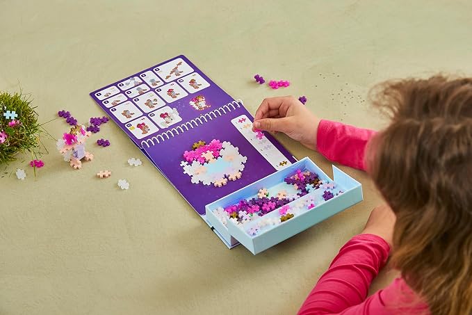 PLUS PLUS Puzzle By Number Activity Pad, Enchanted Forest | Airplane Activities & Roadtrip Essentials for Kids, Interlocking Mini Building Blocks, 2D 3D Puzzle Stem Toy