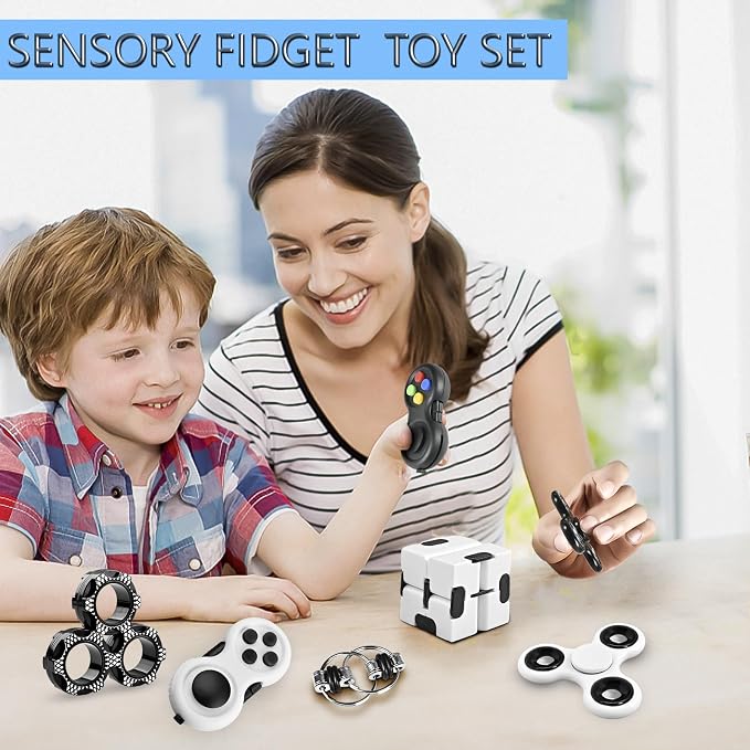 5PC Fidget Toys Adults Set Fidgets for Classroom Must Have Autism Sensory Pack Figette Cube ADHD Special Treasure Prize Tool Stress Relief Desk Cool Gadget for Kid Easter Basket Stuffers for Teen Boys