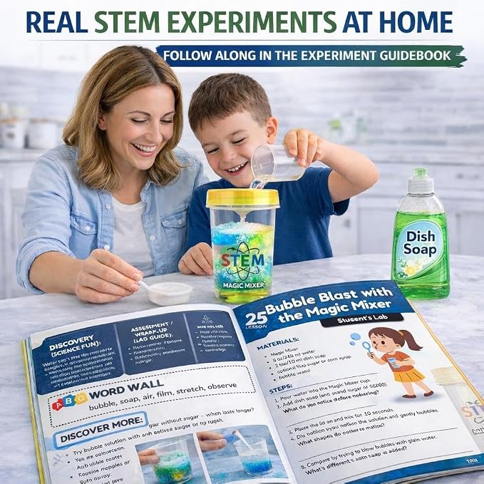 STEM Magic Mixer® Science Kit for Kids Ages 4–7 – 31 Hands-On STEM Experiments | Slime, Oobleck & Color-Changing Reactions | 136-Page PhD-Designed Program | STEM.org Certified