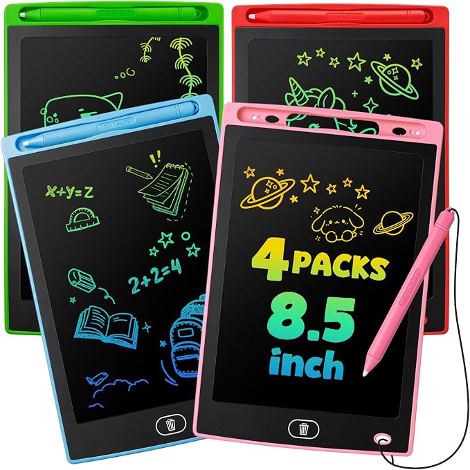4 Pack LCD Writing Tablet for Kids, Erasable and Reusable Toddler Doodle Board in 8.5 inch, Ideal Educational Drawing Pad for Learning Toy for Ages 3-8 Gifts for Girls Boys