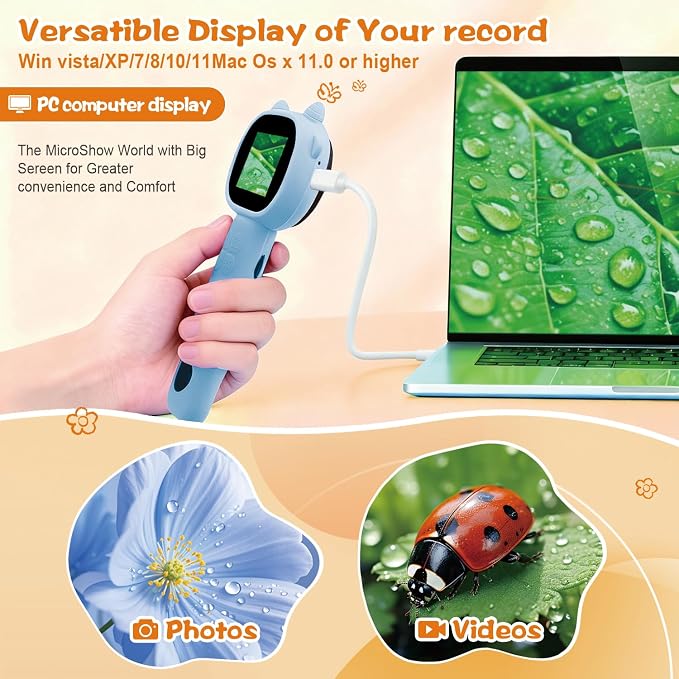Microscope for Kids - 2.4" Screen Mini Pocket Handheld Microscope for Toddlers-STEM Educational Science Kit Toys for Christmas Birthday Gifts Science Kit Toddler for Boys Girls Aged 3-12 (Light Blue)