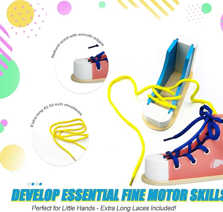 Learn to Tie Shoes for Kids, Wooden Lacing Sneaker Toy,Montessori Educational Toy for Toddlers Ages 4-8