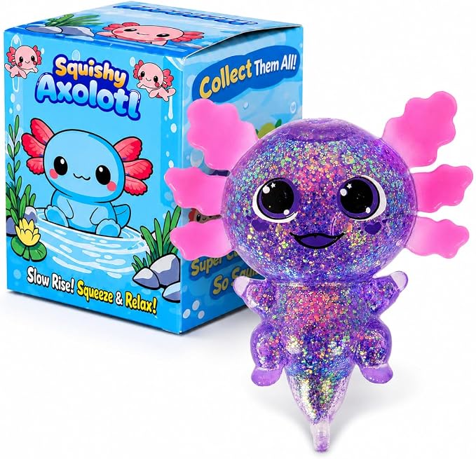 Axolotl Squishy Stress Ball, Soft TPR Slow Rising Squeeze Toy, Cute Axolotl Fidget Toy for Stress Relief, Anxiety Calming Sensory Toy for Kids Adults(Purple BigEars Axolotl)