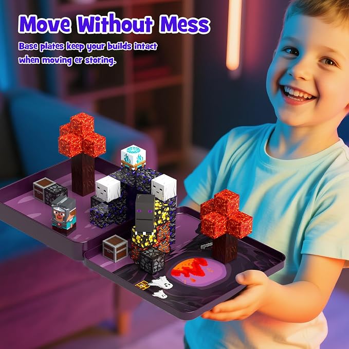 WMXDU Travel Magnetic Blocks Set: Bottle-Light Role Play for Boys 3-8 | Keeps Boys Quiet & Focused 45+ Min on Trips, Strong Magnets Hold 15 Cubes without Toppling, Iron Box