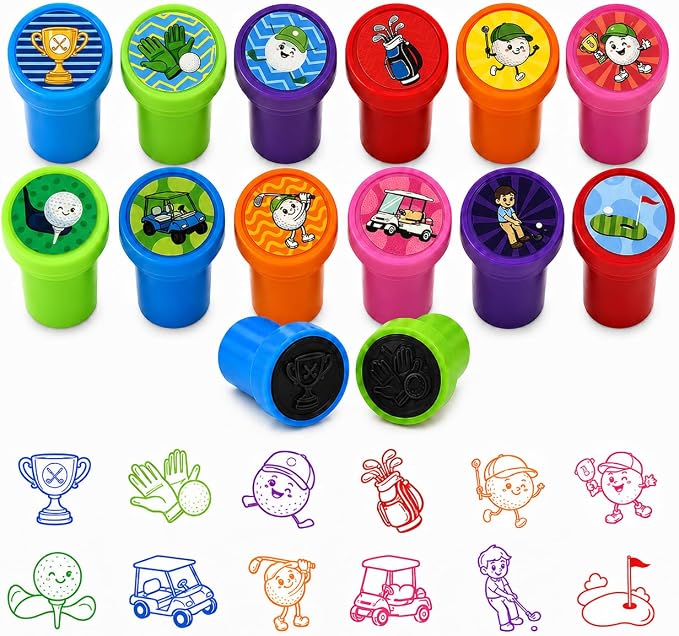 Cinrobiye 24 Pcs Golf Stampers Party Favor Set, Cute Sports Golf Stamps for Kids Birthday Party, Classroom Rewards, Carnival Prizes, Goody Bag Fillers, Sports Themed Party Supplies