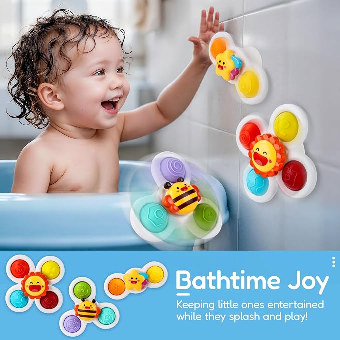 Pop Suction Cup Spinner Airplane Travel Toys for 1 Year Old Boy Girl | Novelty Spinning Tops Infant 12 18 Months,1 2 Year Old Boy Birthday Gift for Toddlers ,Sensory Baby Bath Toy Kids Ages 1-3
