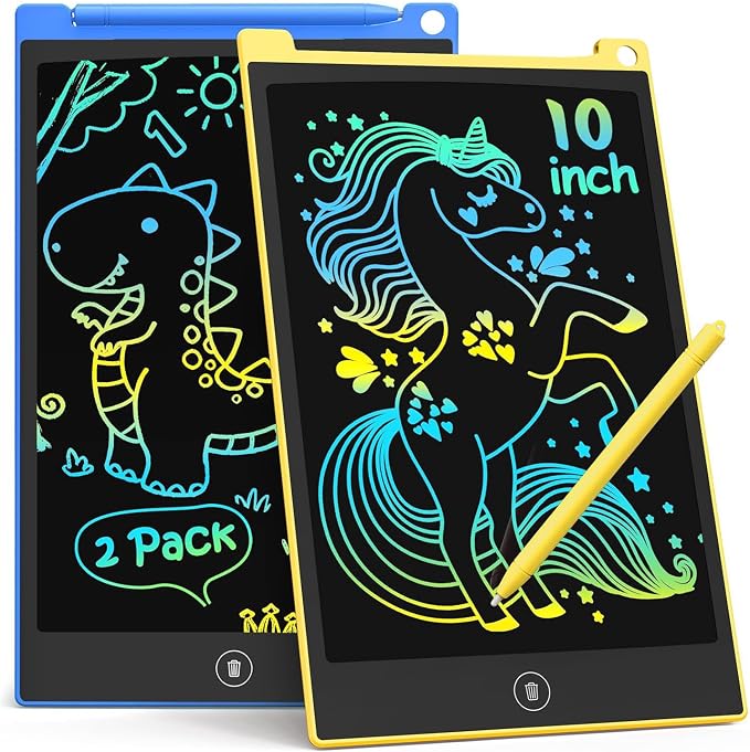 TECJOE 10 Inch 2 Pack LCD Writing Tablet for Kids, Mess Free Drawing Tablet | Colorful Drawing Pad, Travel Road Trips Essential, Quiet Time, Learning Toys Birthday Gifts for Boys Girls Ages 3-8