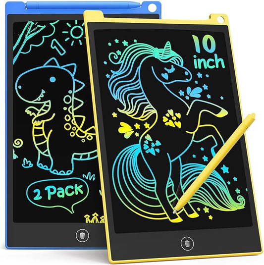 TECJOE 10 Inch 2 Pack LCD Writing Tablet for Kids, Mess Free Drawing Tablet | Colorful Drawing Pad, Travel Road Trips Essential, Quiet Time, Learning Toys Birthday Gifts for Boys Girls Ages 3-8