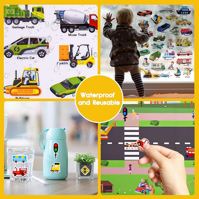 ASTARON 88 Pcs Vehicle Sticker Book for Toddlers, Reusable 3D Sticker Books Road Trip Activities Car Airplane Activities Travel Toys for Kids(2-6 Age) | 88 pcs Reusable Sticker,Waterproof Jelly Stickers, Portable Travel Toys,Educational Sensory Learnin...