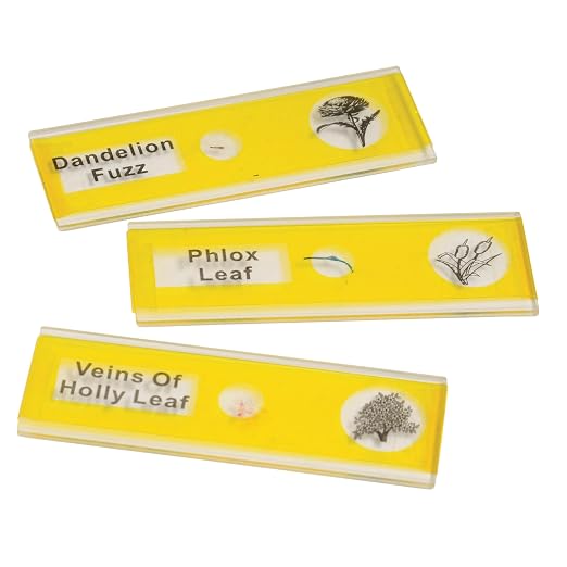 Prepared Microscope Slides for Kids – 12 Plastic Plant Specimens with Labels & Images – Safe, Durable Biology Science Kit for Students Ages 8+
