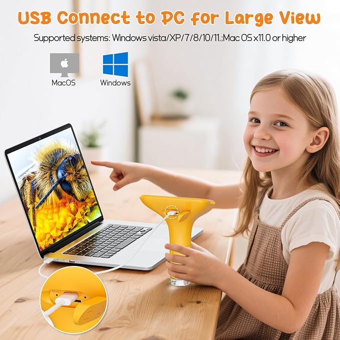 SKYBASIC Digital Microscope for Kids, 3" Screen 1000X Handheld Microscope HD Pocket Portable Microscopes Camera, Science Edu Fun Birthday Gifts Toys for Ages 4-12 Children Students Boys Girls -Yellow