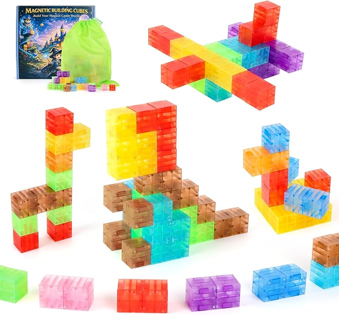 ZHENFINITY 100PCS Colorful Magnetic Building Blocks, STEM Construction Toy | Light-Through Blocks for Open-Ended Building, Creativity and Hands-On Play, Gift for Boys and Girls Ages 4-8