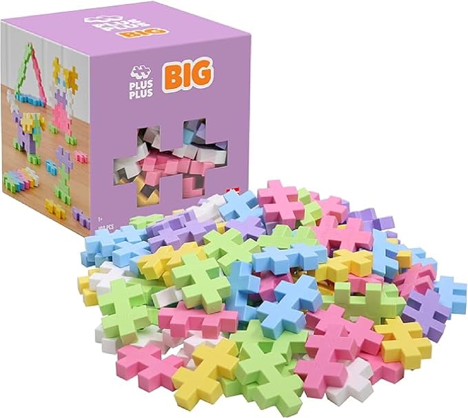 PLUS PLUS Big 100 Piece Pastel - Large Building Blocks for Toddlers | Quiet Stem Toys for Toddlers, Prek Classroom Essentials, Waffle Blocks Jumbo, Stem Bins for Classroom, Sensory Bins