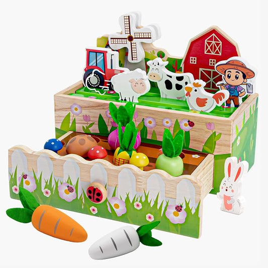 Montessori Toys for 18 Months+ | Wooden Animal Farm Kids Toys | Shape Sorting Educational Learning Fine Motor Skills |Birthday Gifts for Girl&Boy