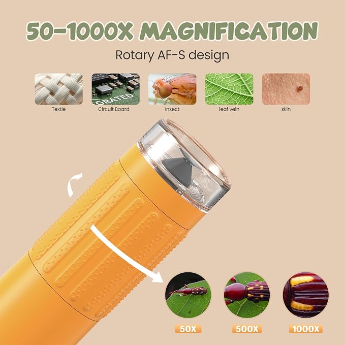 1000X Portable Handheld Digital Microscope for Kids with HD2.0 IPS Screen | 50X-1000X Magnification, STEM Educational Toys Birthday Gifts, for Age 4-12 Girls Boys, Captures photo/video, PC Compatible