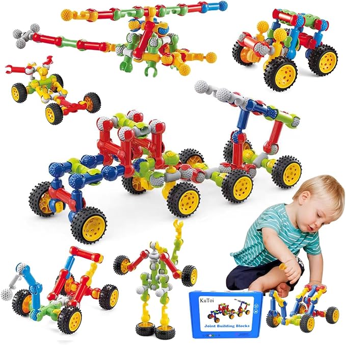 KUTOI Stem Building Blocks Set - 167 Pcs With Wheels - Ideal for 5 Year Old Boys and Girls - Educational and Creative Building Games