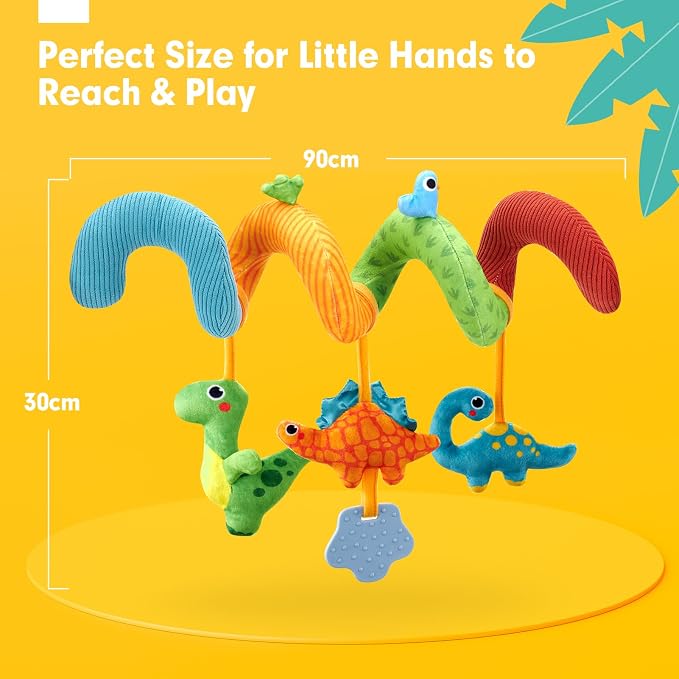 hahaland Car Seat Toys for Babies 0-6 Months Boy Stroller Toy Dinosaur | Baby Toys 0-6 Months - Rattle, Mirror, Crinkle, Squeaky, Developmental Carseat Toy Hanging Travel Birthday Gift for Infants