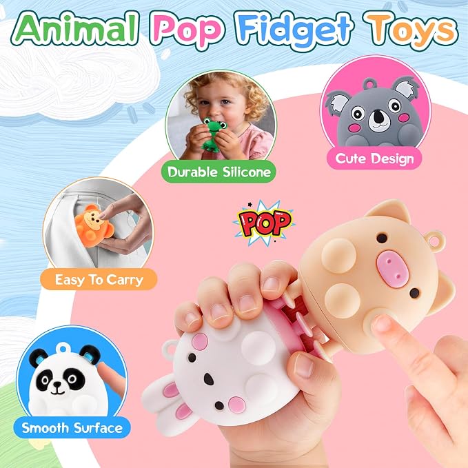 12 PCS Animal Pop Suction Fidgets Toys, Travel Toys for Airplane Car Activities Essential, Party Favors for Kids, Goodie Bags Stuffers for Kids, Bath Toys, Birthday Gifts for Boy Girls