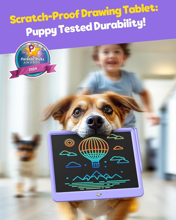 12 Inch LCD Writing Tablet for Kids, Coloring Drawing Pad, Mess Free Doodle Board, Airplane Travel Toys for Boys and Toddlers, Road Trip Essentials, Gifts for 3-8 Year Old Girls (Purple)