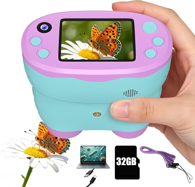 1000X Handheld Microscope for Kids 2.0" Screen 32GB Card Included | Rechargeable 3 in 1 Pocket Digital Kids Microscopes with Camera & Selfie Lens, Edu Science Kits for Kids 4-6 8-12 Purple
