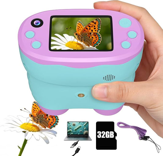 1000X Handheld Microscope for Kids 2.0" Screen 32GB Card Included | Rechargeable 3 in 1 Pocket Digital Kids Microscopes with Camera & Selfie Lens, Edu Science Kits for Kids 4-6 8-12 Purple