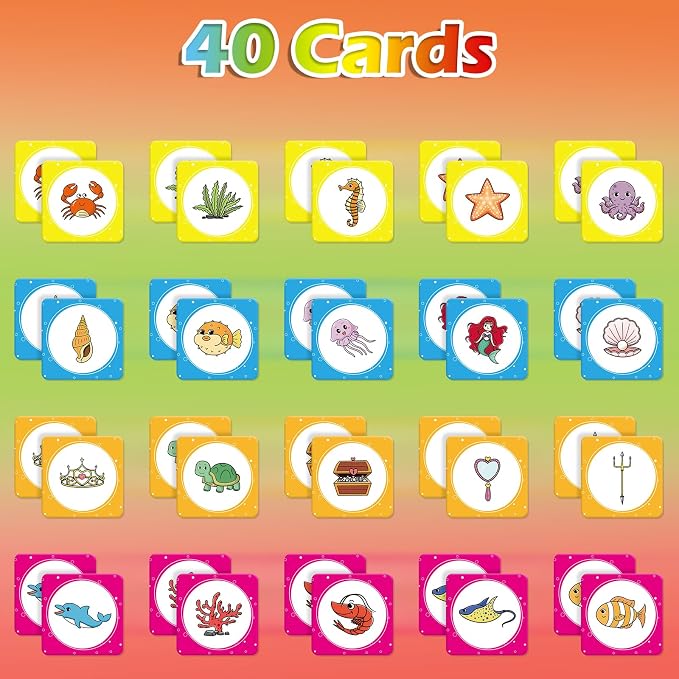 Aizweb Match Game,Memory Game,40 Pcs Toddler Card Games for Boys Girls Kids Ages 3 4 5 6,Flash Cards for Preschool Kindergarten Learning Activities,Educational Toys Homechool Supplies