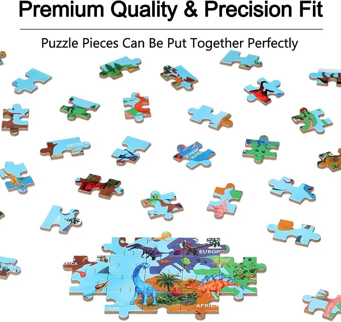 LELEMON Puzzles for Kids Ages 4-6,Dinosaur Map 100 Piece Puzzles for Kids Ages 6-8 in a Metal Box,Educational Jigsaw Puzzles,Childrens 100 Piece Puzzle Games Puzzle Toys for Girls and Boys