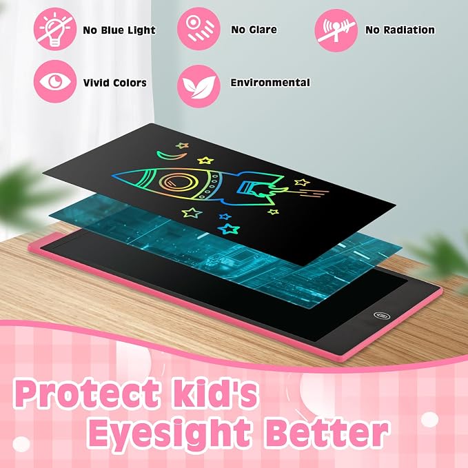 cimetech LCD Writing Tablet, 12 Inch Drawing Pad Doodle Board for Kids | Toddler Girl Toys for 1-3 Year Old, Learning and Educational Kids Toys for 4 5 6 7 8 Year Old Boys Birthday Gift, Pink