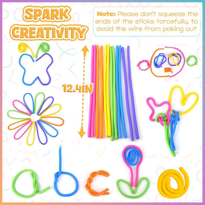 Fidget Toys Sensory Sticks for Kids: 12 Pack Sensory Toys for Kids with Autism Calming - Quiet Fidgets for Classroom Must Have - Creative Party Favors Gifts Travel Essentials