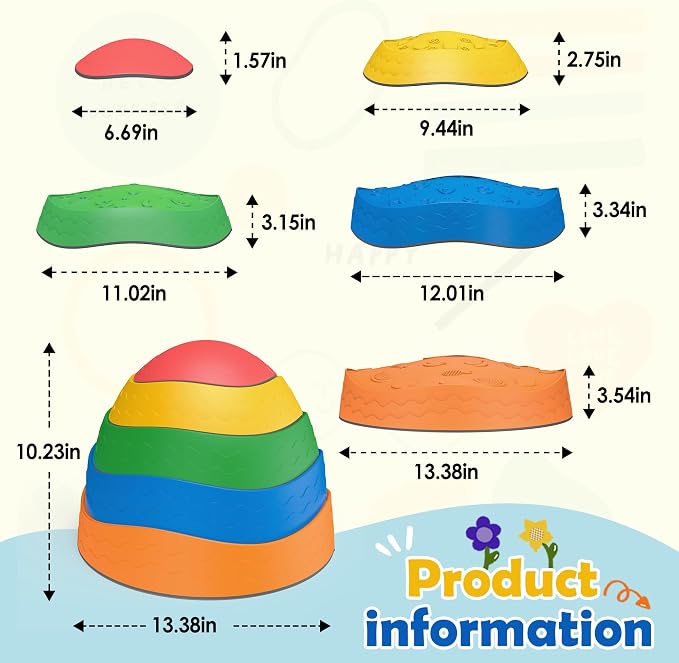 Stepping Stones for Kids – Sensory Balance toddlerToy | 5 Pack Non-Slip Indoor & Outdoor Stepping Stones ,Coordination ,Garden & Obstacle Course Equipment, Gift for Toddlers 3-6