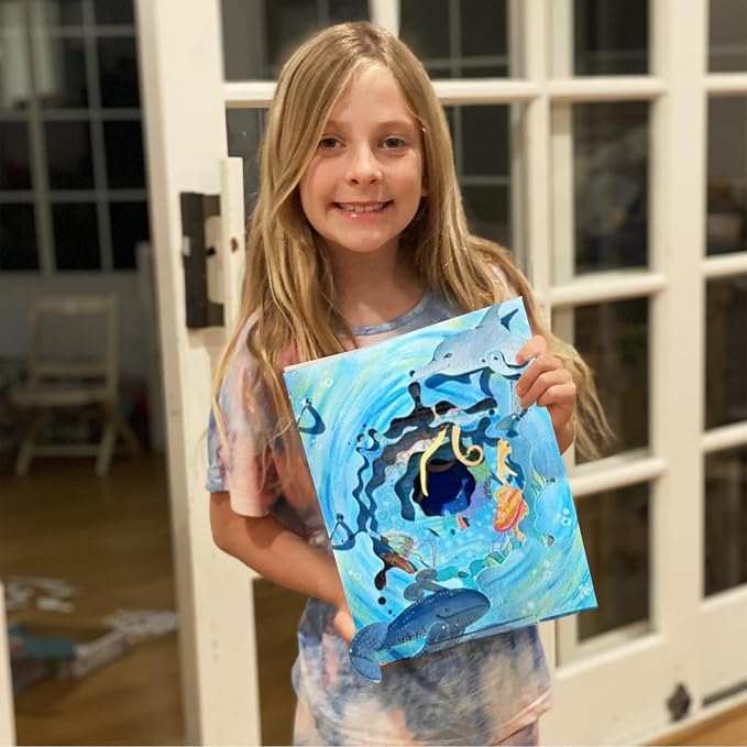 EyeConnect Crafts Ocean 3D Tunnel Book – Hands-on Stationery Craft Kit | Build, paint, create a unique pop-in book with 12 posable animals! Screen-free STEAM activity, gift. No tools/glue needed, 8+
