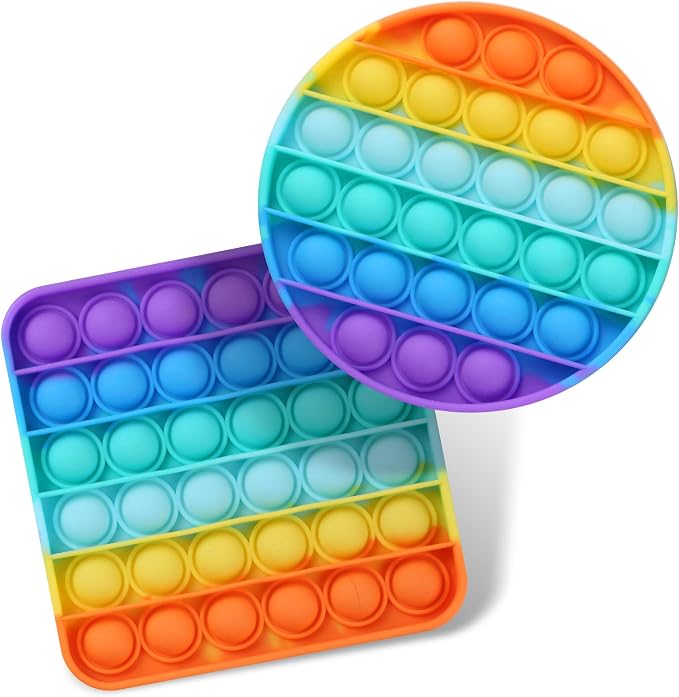 2 Packs Pop Fidget Sensory Toys, Autism Special Needs Stress Relief Silicone Pressure Relieving, Round and Square Squeeze Toys for Kids Children Adults (Set of 2)