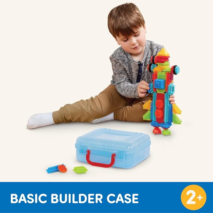 Battat Bristle Blocks Basic Builder Case, 50-Piece Building Blocks, Playset | Interlocking bristle building blocks with 12 functional wheels and reusable carry case for storage and travel, 2+ Years