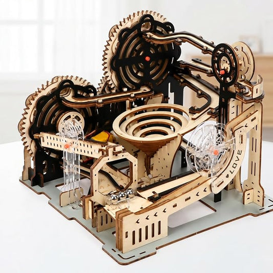 3D Wooden Puzzle for Adults, Electric DIY Marble Run Model Kit with Spiral Funnel, Gear-Driven Motion & Steel Marbles, Brain Teaser Building Toy, Creative Desk Decor Gift for Teens Adults 14+