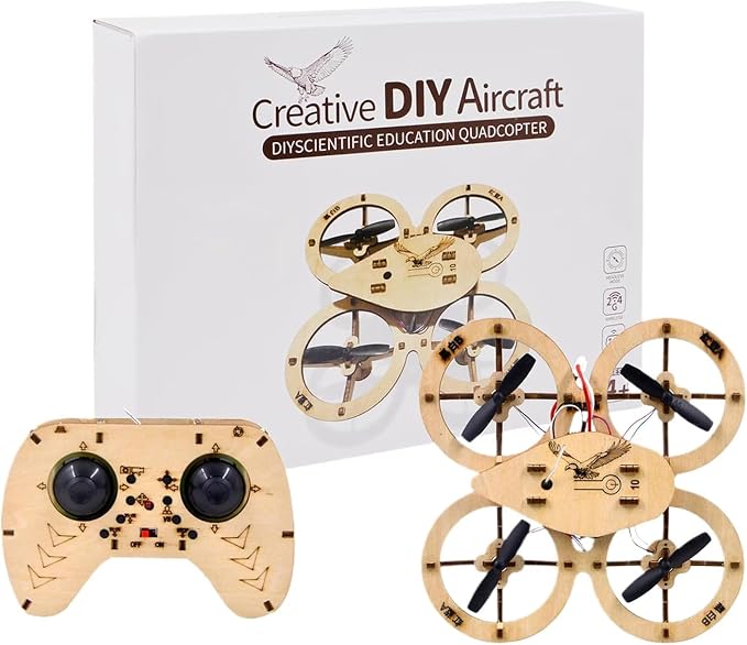 DIY Wooden RC Drone Kit - Remote Control 3D Building Blocks Quadcopter