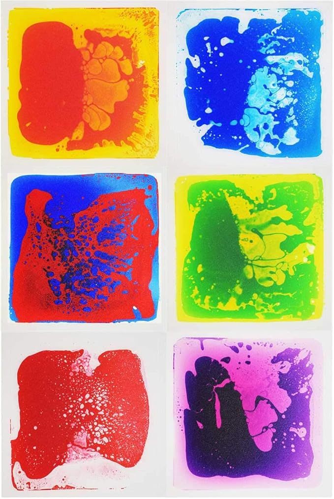LONGKING 6 Pack 12" X 12" Sensory Tiles for Activity Play Centers for Children, Liquid Floor Tiles, Autism Sensory Poducts | Sensory floor tiles, soft liquid gel, 12"x12", color movement play mat, playroom classroom daycare, 6-pack