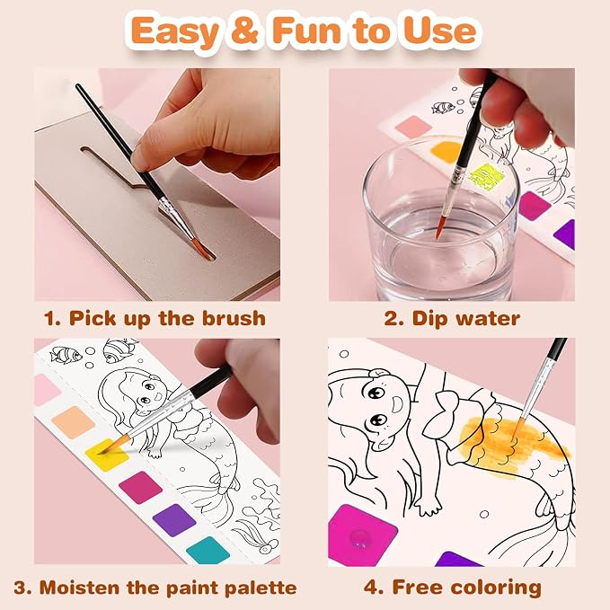 ZHOC Paint with Water Coloring Books for Kids, Pocket Mess Free Watercolor Painting Sets for Kids Ages 3 4 5 6 7 8+, Water Color Paint Set Arts and Crafts Gift for Boys Girls, Mermaid