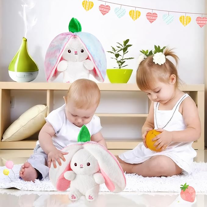 MIAODAM Reversible Strawberry Bunny Stuffed Animal, Cute Plush Rabbit Toy | Cute Funny Bunny Plushie Toy for Babies & Kids, Ideal Easter & Holiday Gift, 7 Inch