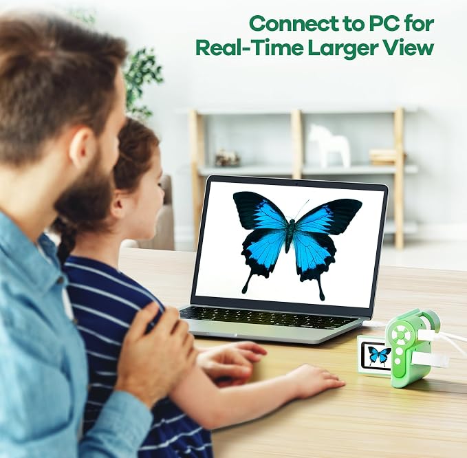 Hideal HP20 IPS Microscope for Kids: [3-in-1] [Easy and Fun] 2" Portable Handheld Microscope Miniscope, Pocket Mini Scope Educational Science Kit, Christmas Birthday Gifts for Kids, 32GB, Green