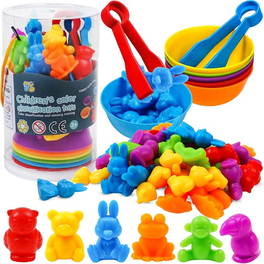 Counting Color Sorting Toys Animals Matching Games with Rainbow Bowls,Preschool Learning Educational Montessori Sensory Training Easter Basket Stuffers Gifts for 3 4 5 Year Old Kids