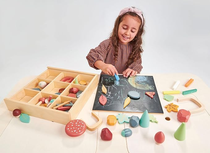 Tender Leaf Toys My Forest Floor - Wooden Open-Ended Tinker Tray Creative Play Box with Removable Compartments - Montessori Toy for Imaginative Play - Age 3+