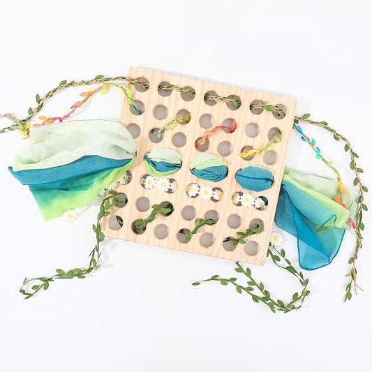 Eray Open Ended Wooden Toys Busy Board with Play Silks Kid Safe Weaving Board Educational Toy Montessori