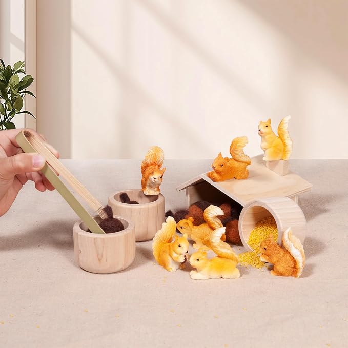 Sorting Stacking Wooden Toys for Toddlers, Squirrel Toys | Montessori Toddler Sensory Bin Tool Toy, Wood Squirrel Toy House Fine Motor Skill Early Learning Educational Gift for Kids