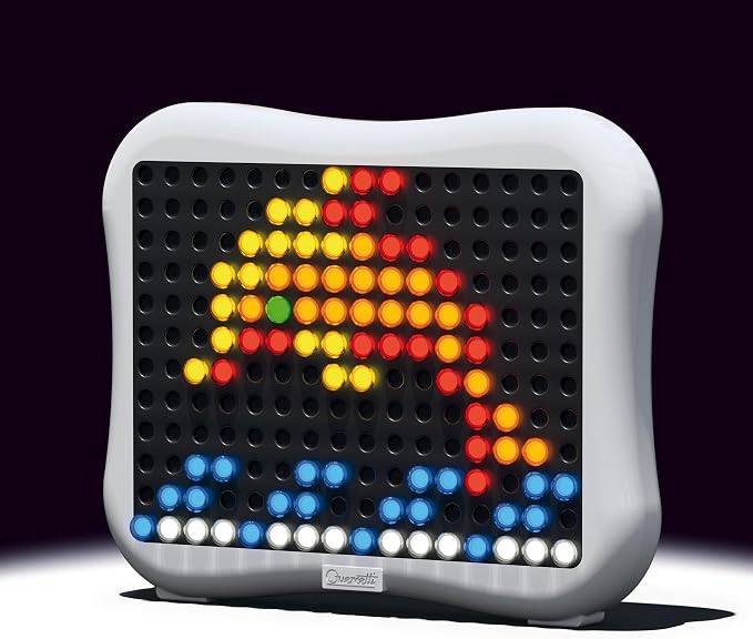 Quercetti: Peg Brite - Light-Up Image Toy, Create Mosaic Board Art, 120 Pegs & Bright LEDs, 12 Sample Pattern Templates, Free Play Designing, Kids 3+