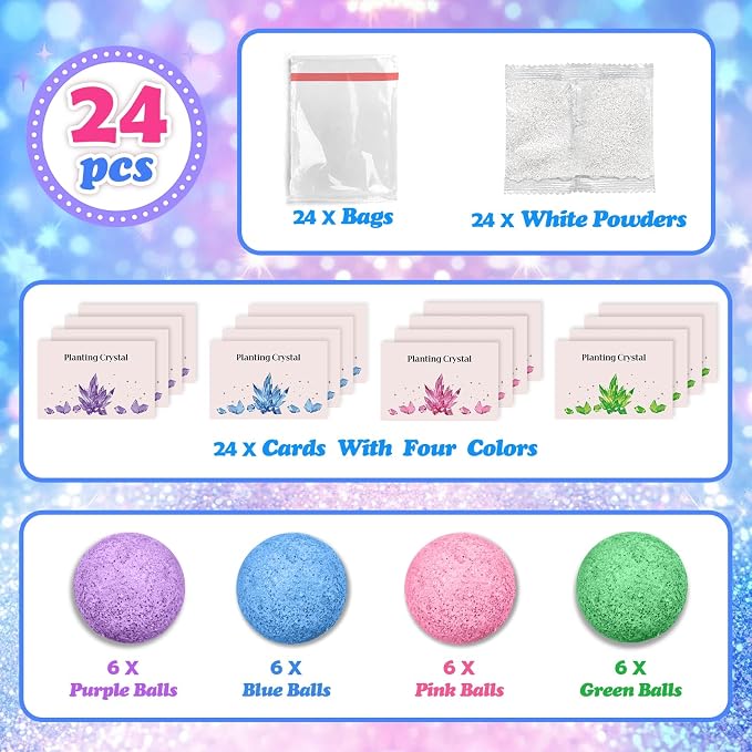 24 Pack Crystal Growing Kit Science Party Favors for Kids STEM Science Experiment Bulk Classroom Prizes Goodie Bag Stuffers Birthday Return Gifts for 4-6 8-12 Boys and Girls (24Pcs, One Size)