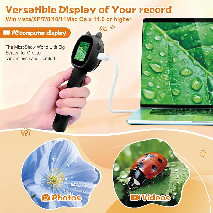 Microscope for Kids 500x Magnification,4X Zoom Mini Pocket Handheld Microscope with 2.0" Screen for Toddlers-STEM Educational Science Kit Toddler for Boys Girls Aged 3-12(Black)