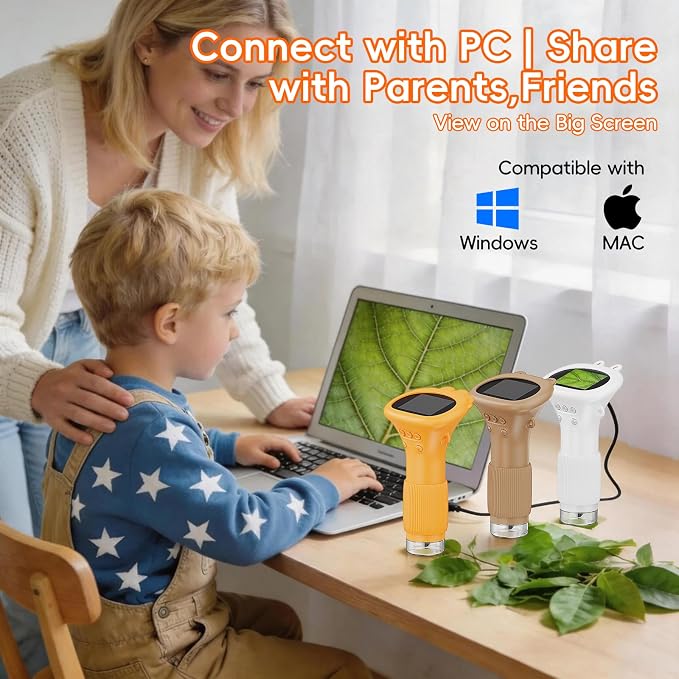 SEEKID Digital Microscope for Kids 200-1000X, Science Kit Gift(Yellow) | Handheld STEM Toy with 2" IPS Screen, 4K Camera Video Record for Girls Boys Child Birthday Gifts